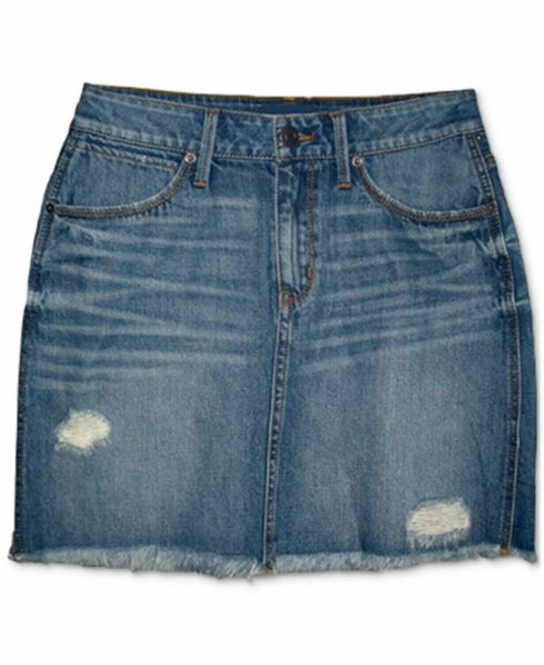 Rewash Juniors' Distressed Denim Mini Skirt Dark Blue Size 5